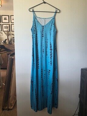 Blue Tie Dye Spaghetti Strap Maxi Dress
